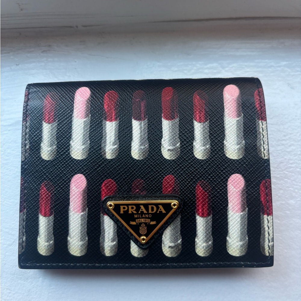 Prada Lipstick Pattern Wallet - Black, Red, Pink